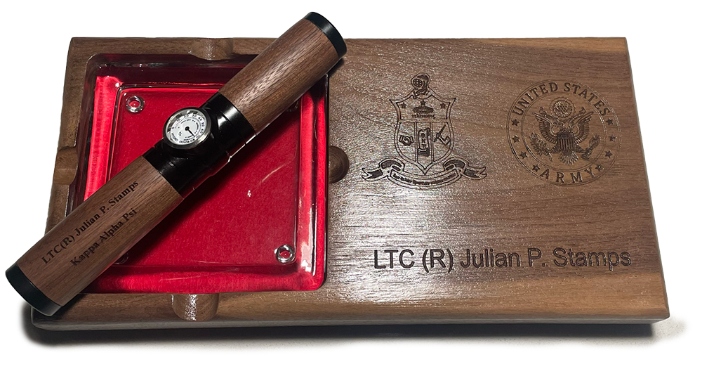 Personalized Walnut Portable Cigar Humidor & Ashtray Set