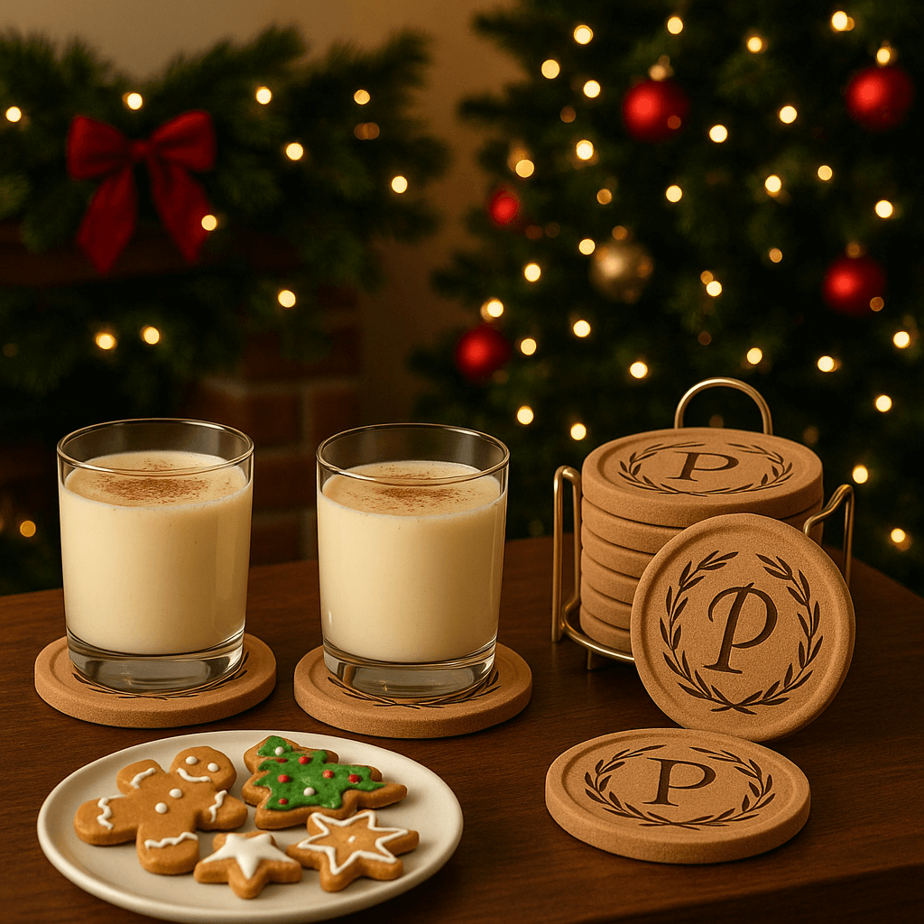 cork coasters on a coffee table